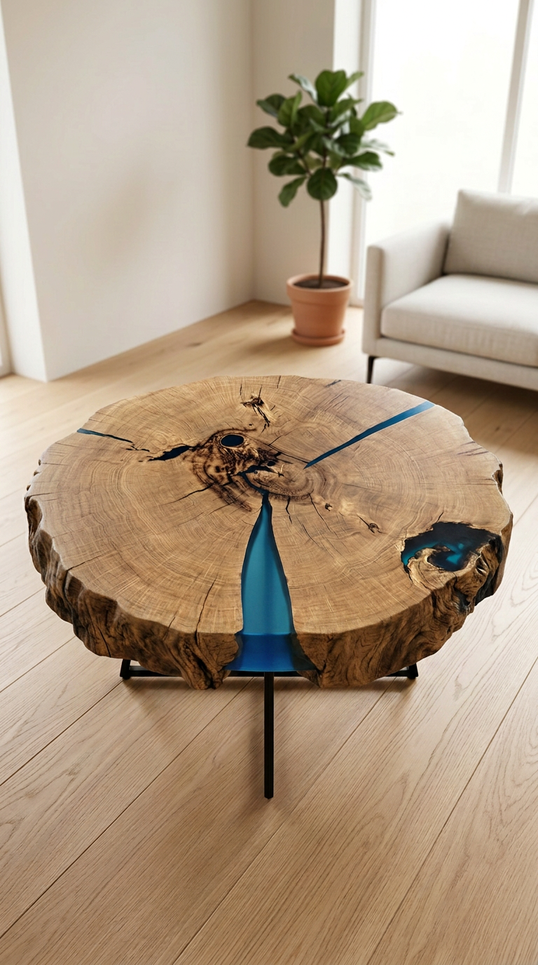 Oak & Epoxy Round Coffee Table