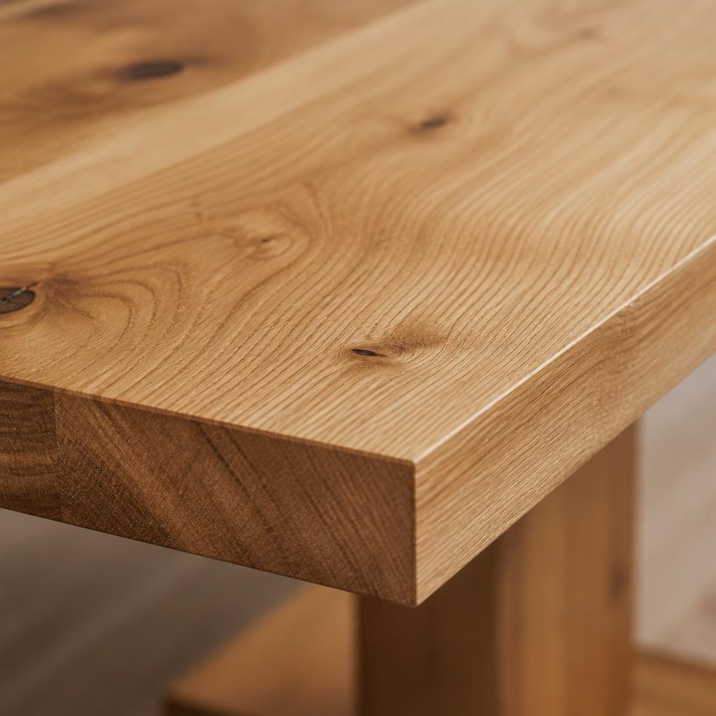 Close-up of solid oak panel grain and hardwax oil finish