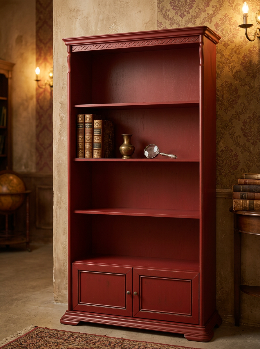 Red Antique Oak Bookcase