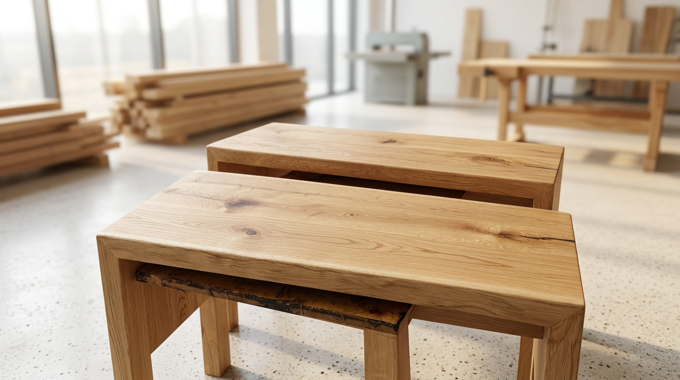 Solid Oak Bench & Stool Set