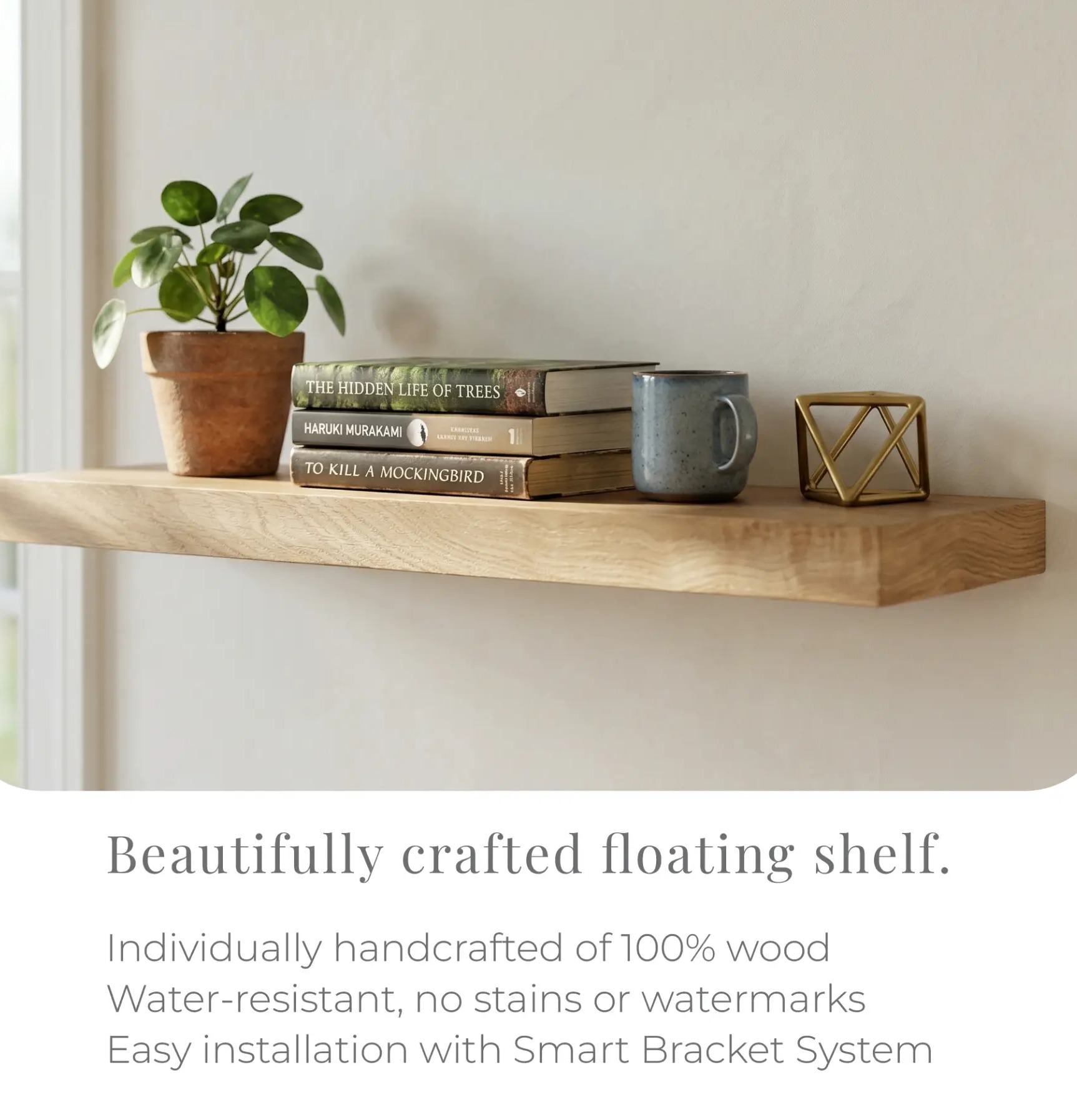 Oak Floating Shelf — Straight Edge