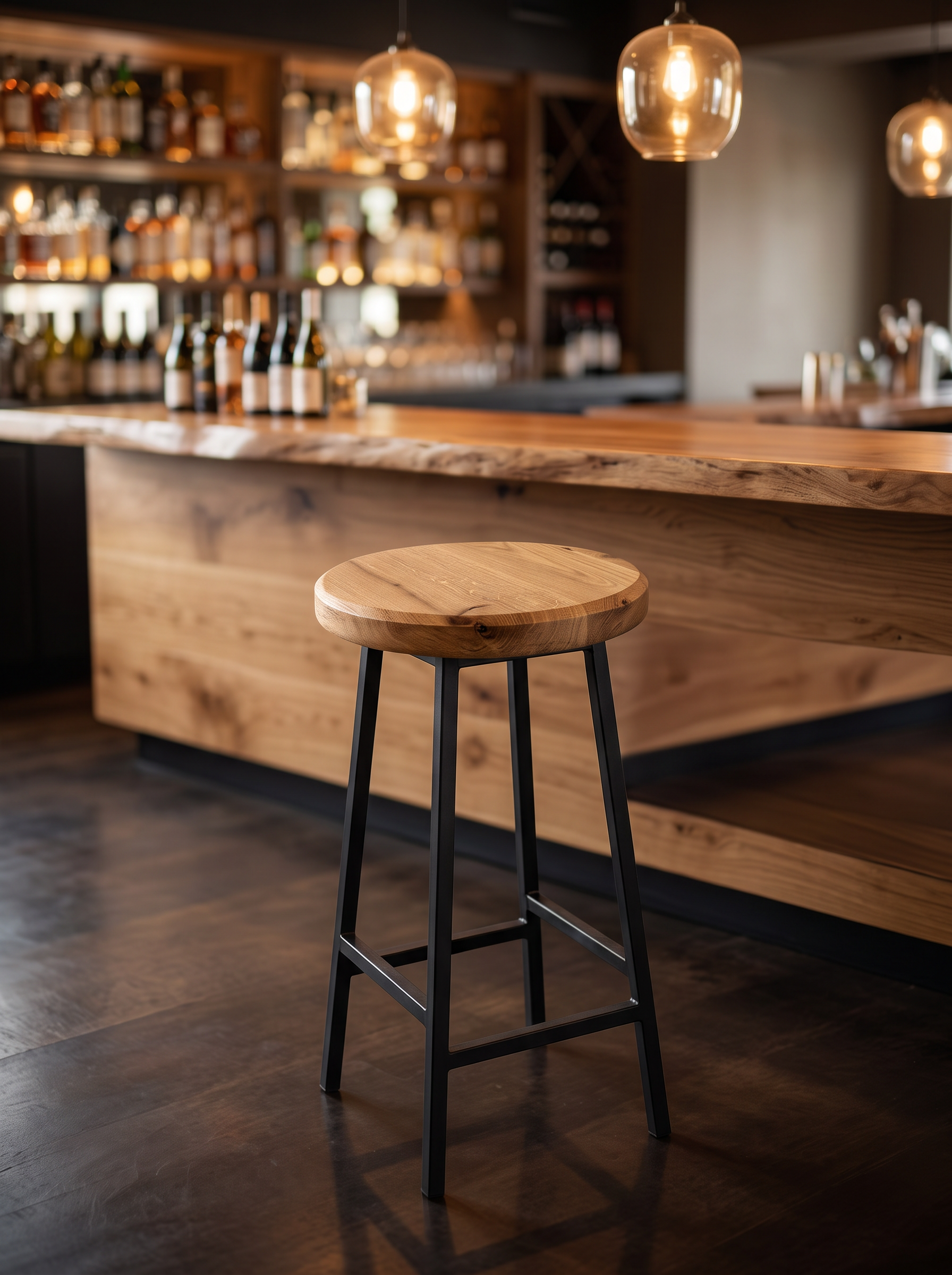 Round Oak Bar Stool