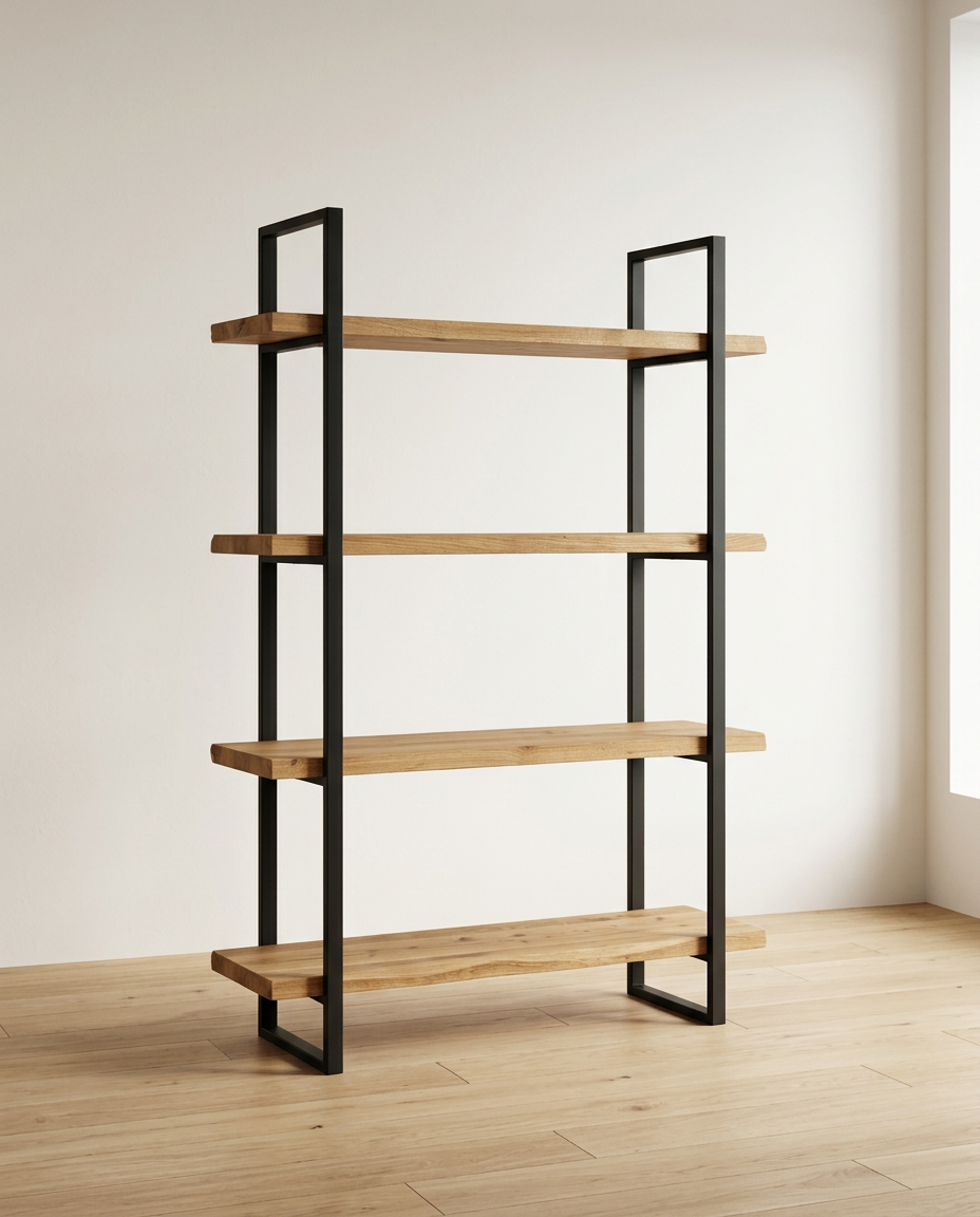 Oak & Steel Floor Shelf